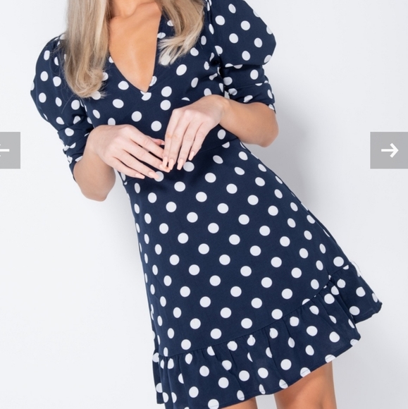 Adorable Polka Dot Puff Sleeve Dress - Picture 2 of 5